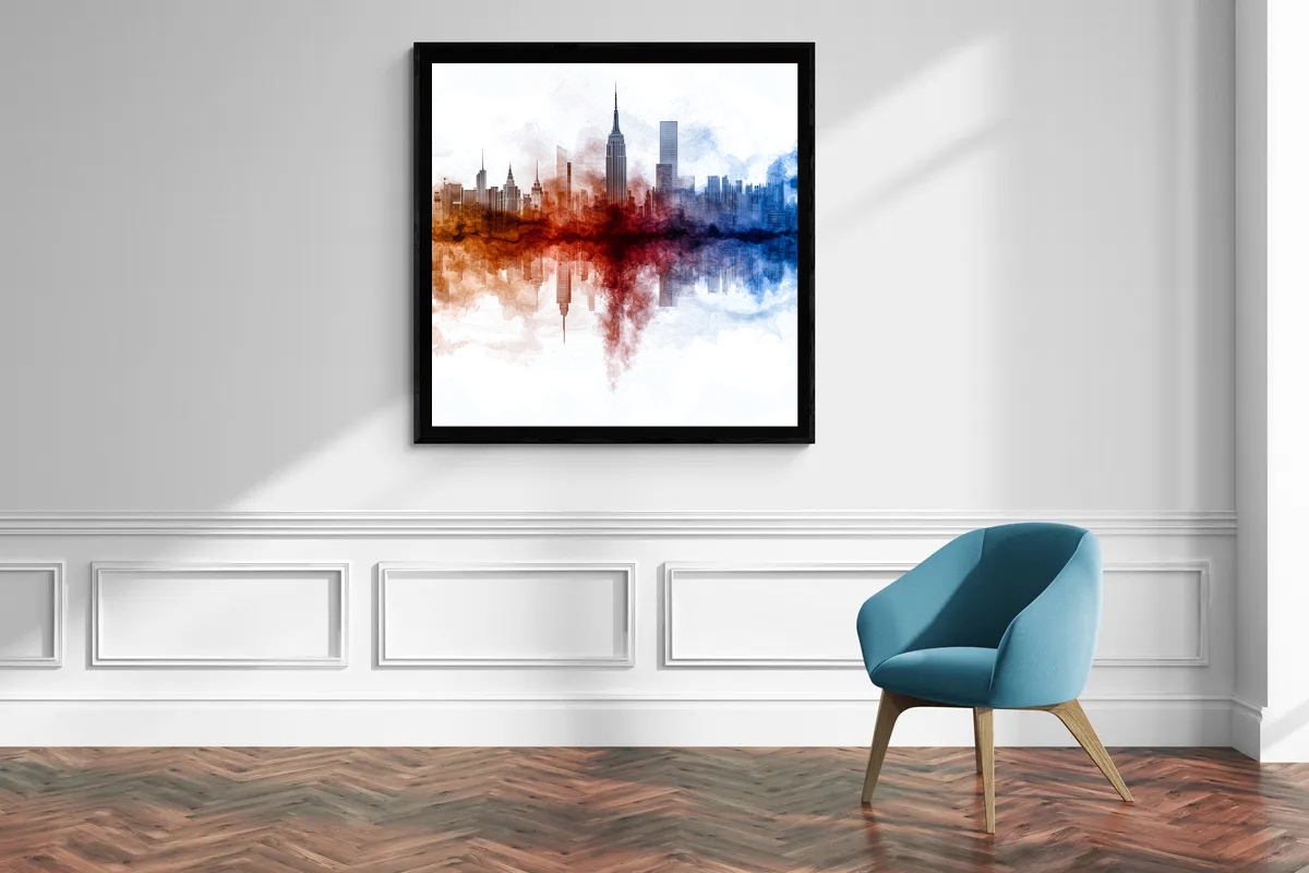 “Flames and Water – A Mirror of the City” – A skyline in vibrant swirls of color
