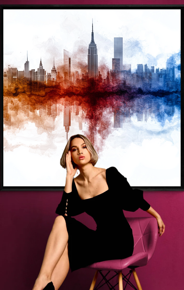 “Flames and Water – A Mirror of the City” – A skyline in vibrant swirls of color