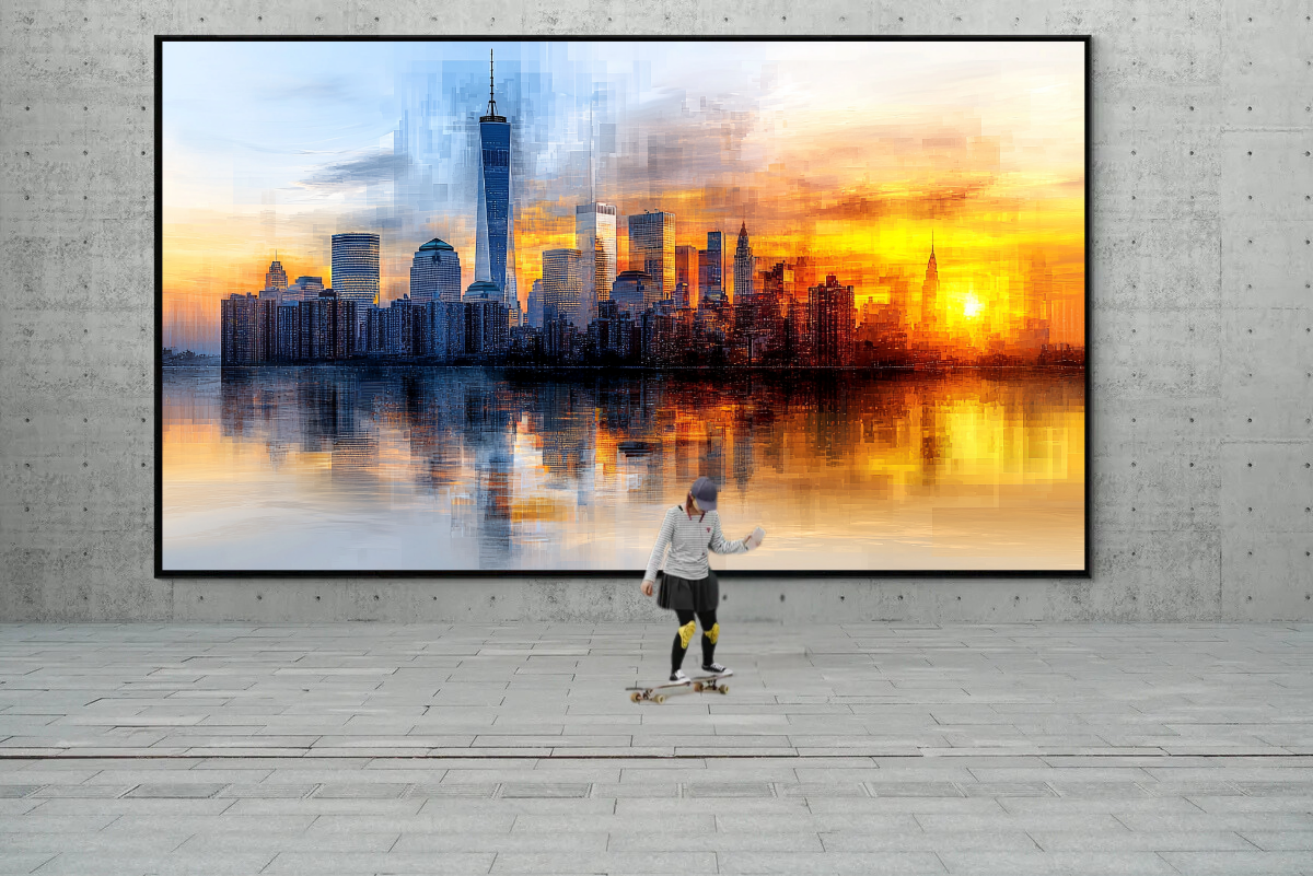 "Geometric Sunrise over the Skyline"