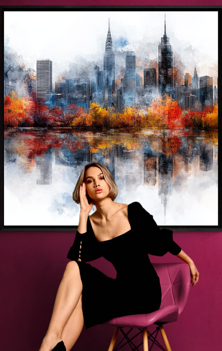 "Autumnal skyline in reflection"