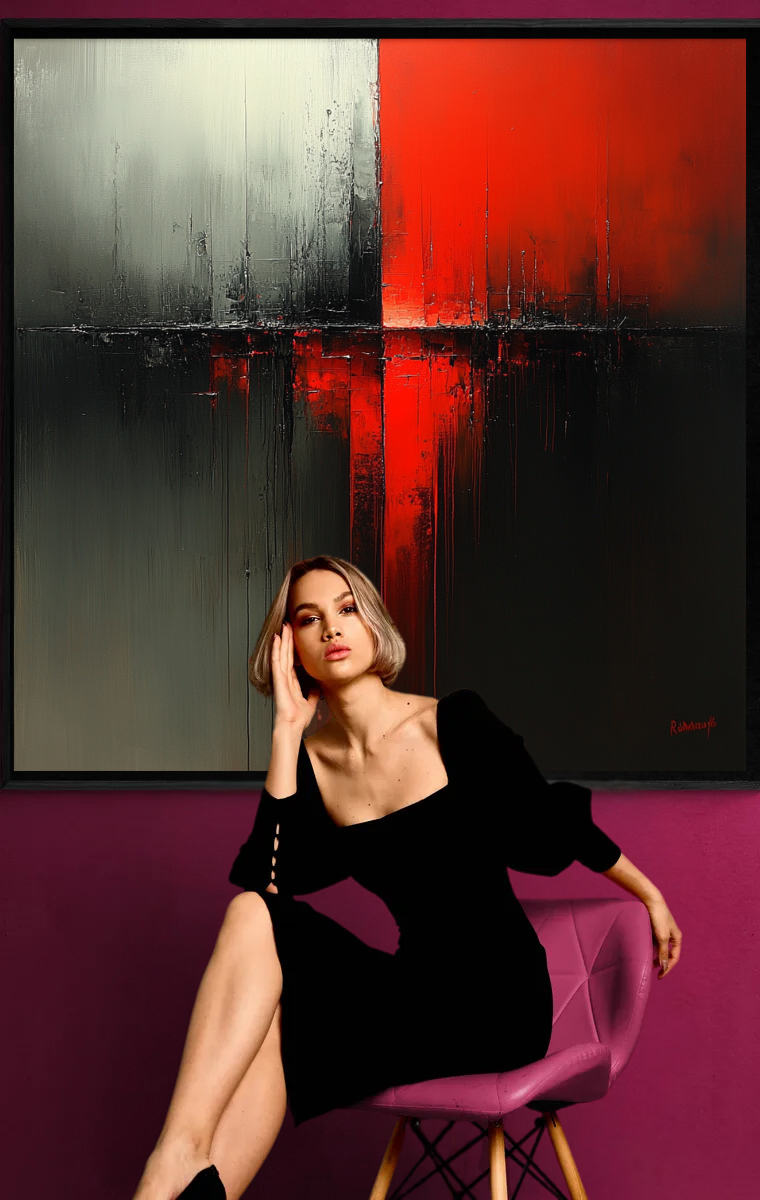 “Contrast of Silence” – Abstract Composition in Red and Black