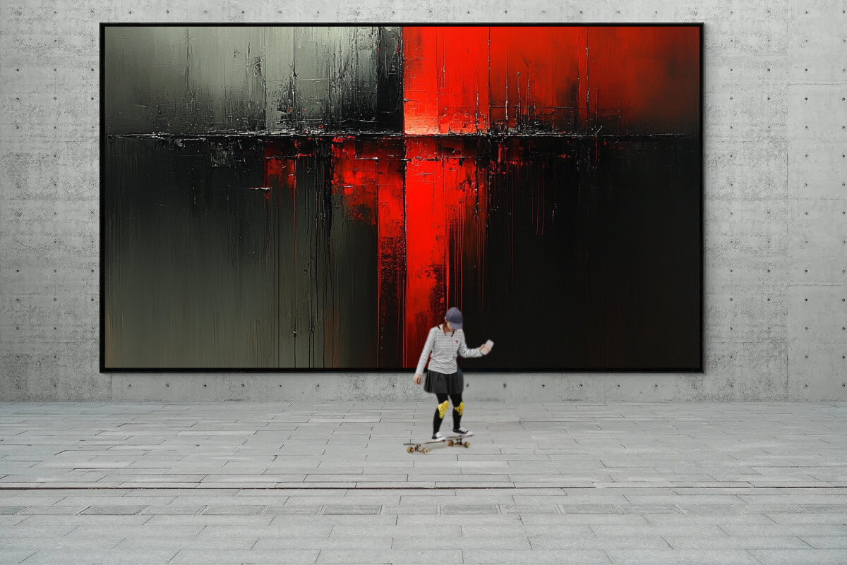 “Contrast of Silence” – Abstract Composition in Red and Black