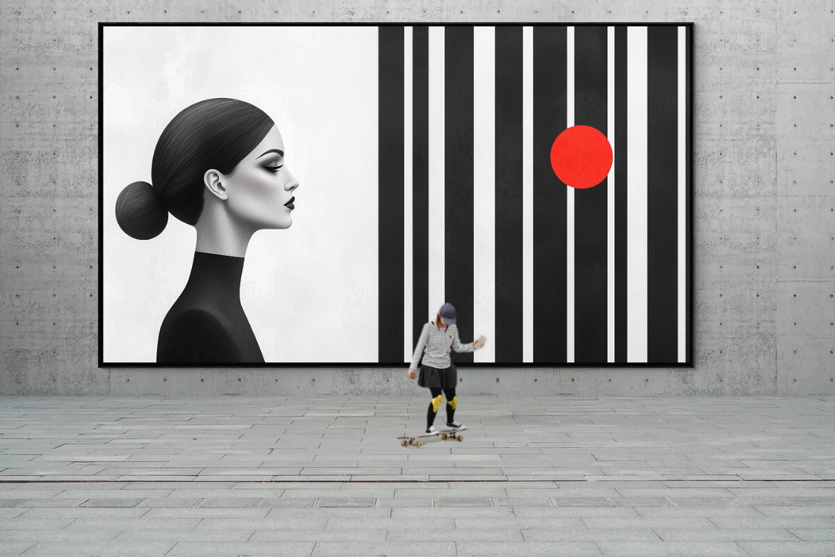 „Schwarz-Weiß-Eleganz“ – Minimalistisches Porträt mit geometrischen Kontrasten