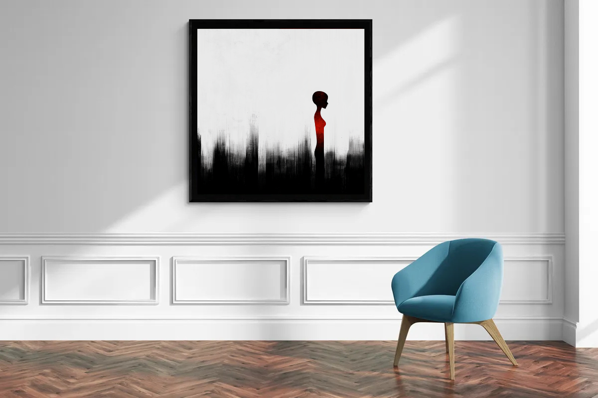 „Stille der Schatten“ – Minimalistische Figur in monochromer Melancholie