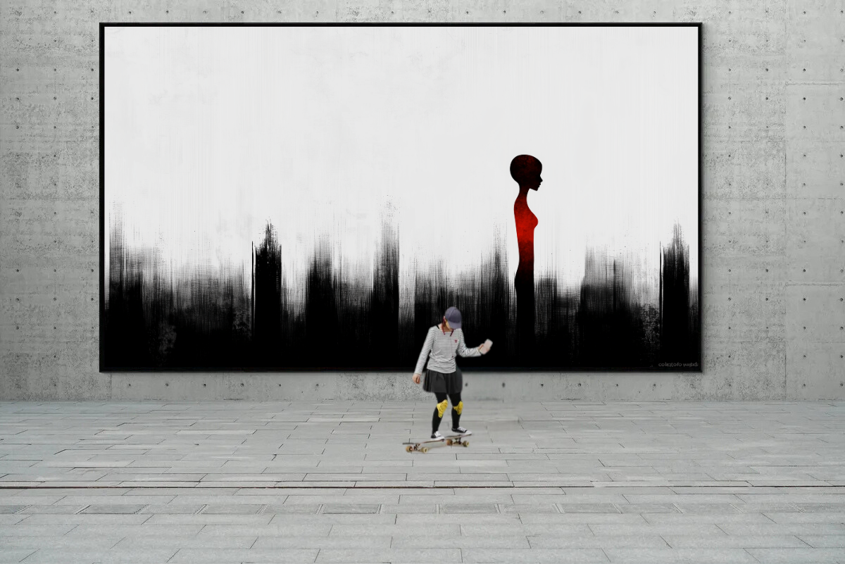 „Stille der Schatten“ – Minimalistische Figur in monochromer Melancholie