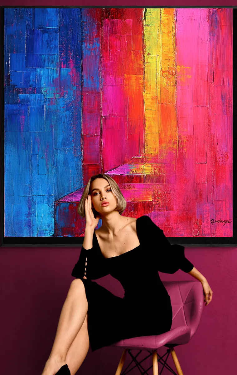 “Colors of Light” – Abstract composition in blue, pink and yellow