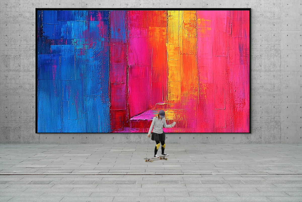 “Colors of Light” – Abstract composition in blue, pink and yellow