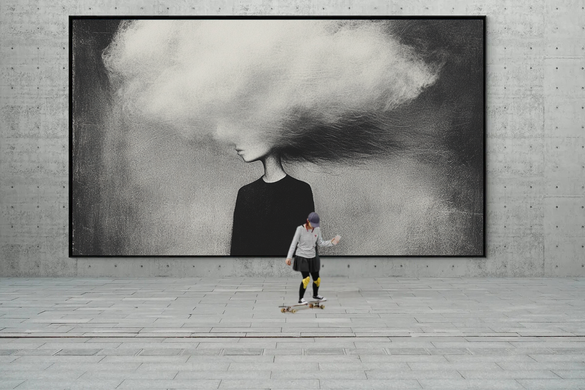 „Kopf in den Wolken“ – Traumhaftes Schwarz-Weiß-Porträt