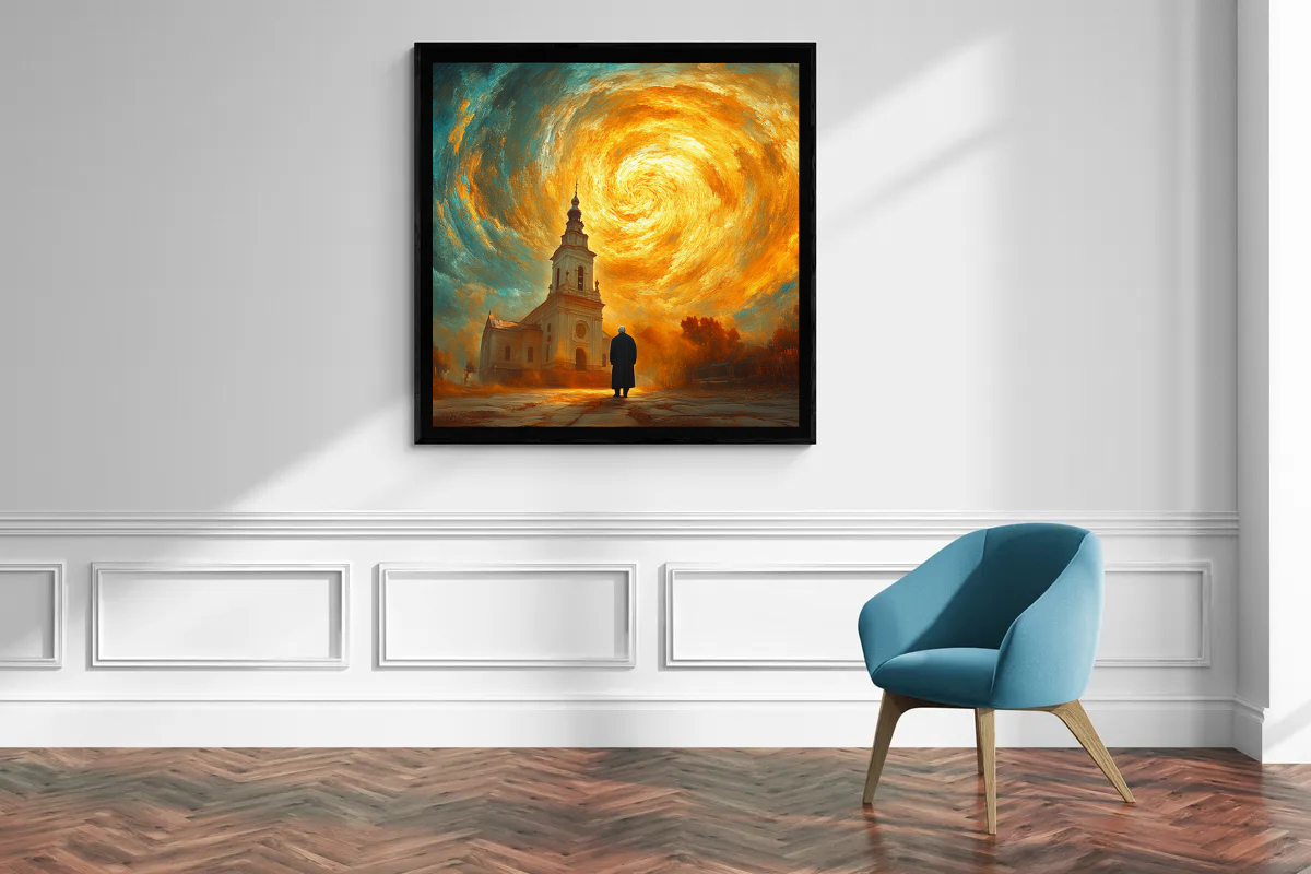 „Sonnenwirbel“ – Mystisches Landschaftsgemälde im Van-Gogh-Stil