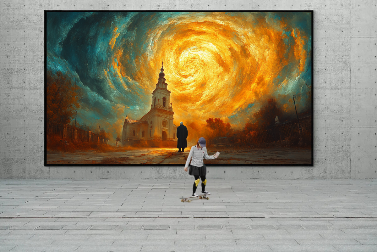 „Sonnenwirbel“ – Mystisches Landschaftsgemälde im Van-Gogh-Stil