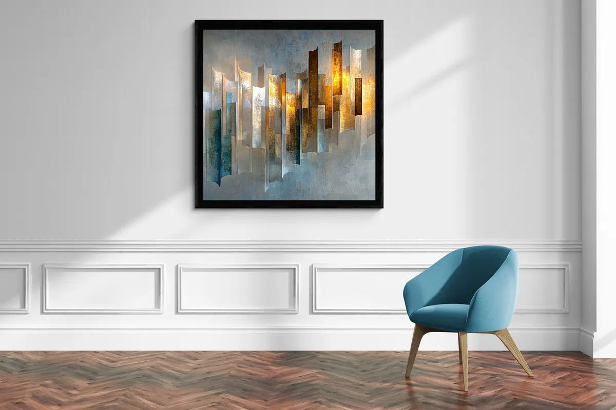 “Glamour of Silence” – Abstract skyline in metallic tones