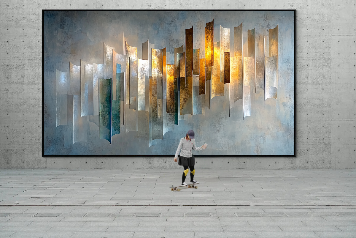 “Glamour of Silence” – Abstract skyline in metallic tones