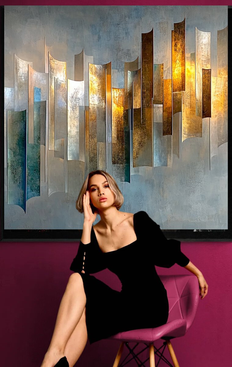 “Glamour of Silence” – Abstract skyline in metallic tones