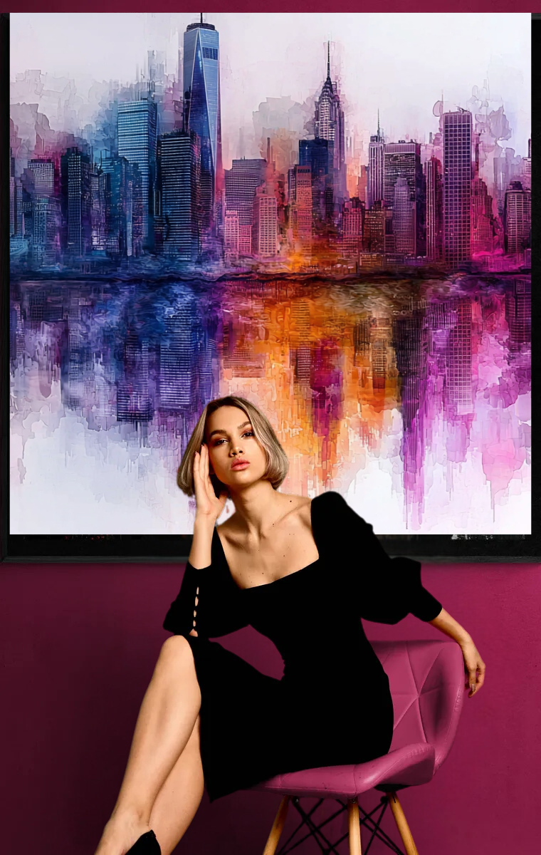 „Stadt in Purpur“ – Abstrakte Skyline mit kräftigen Farben