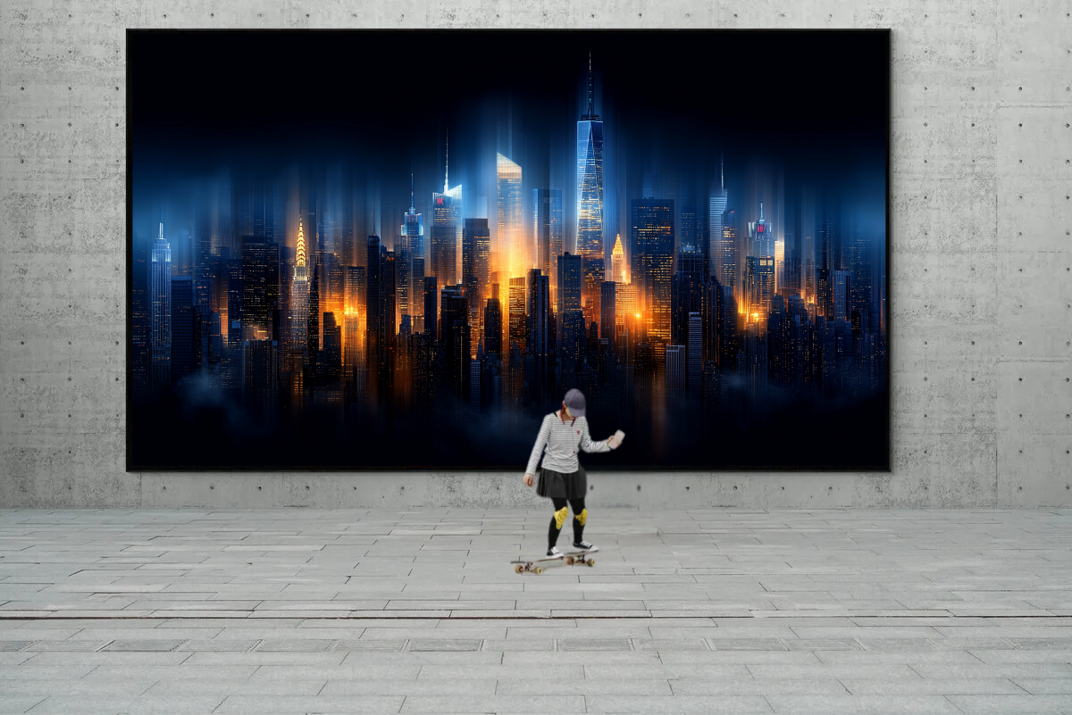 “City Lights” – Skyline at night in bright blue tones