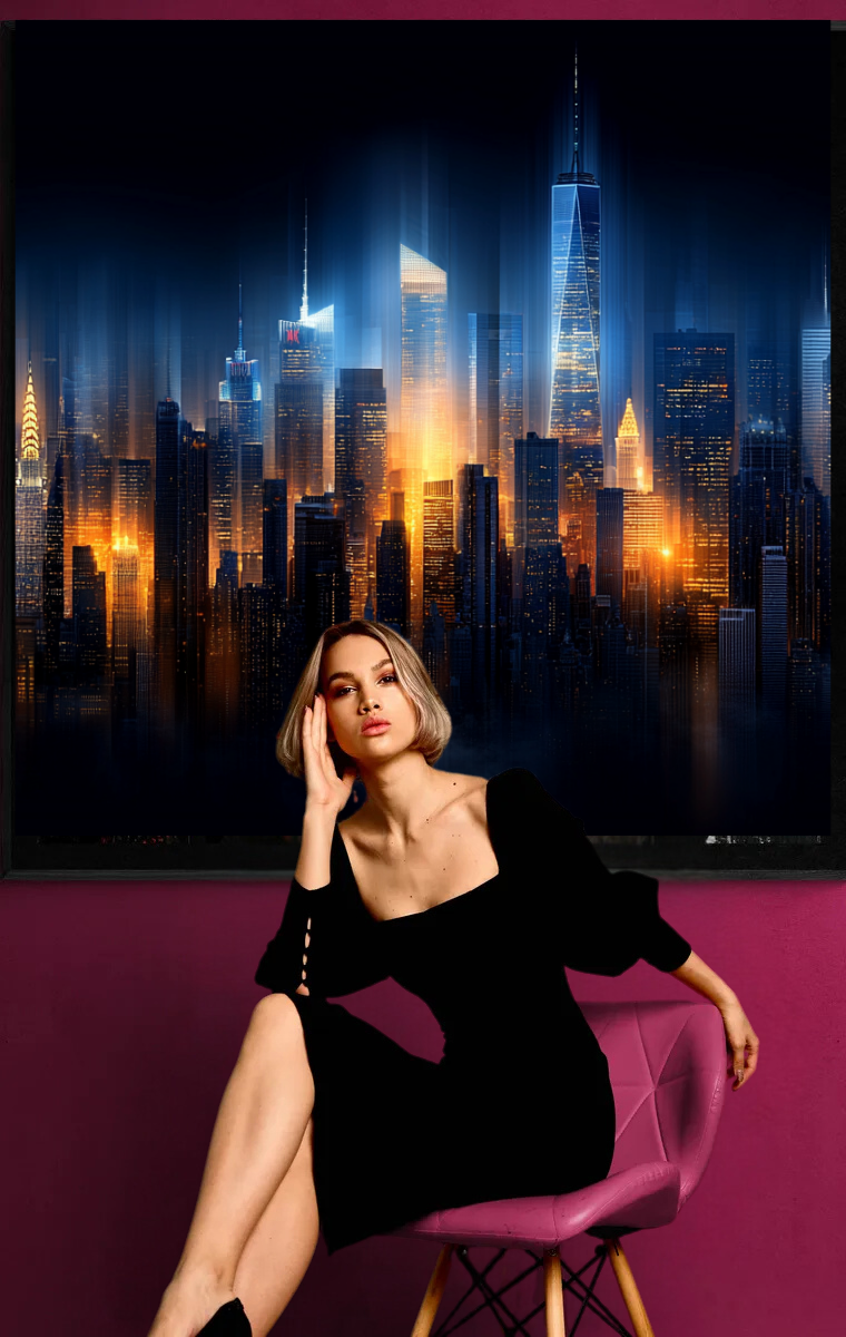 “City Lights” – Skyline at night in bright blue tones