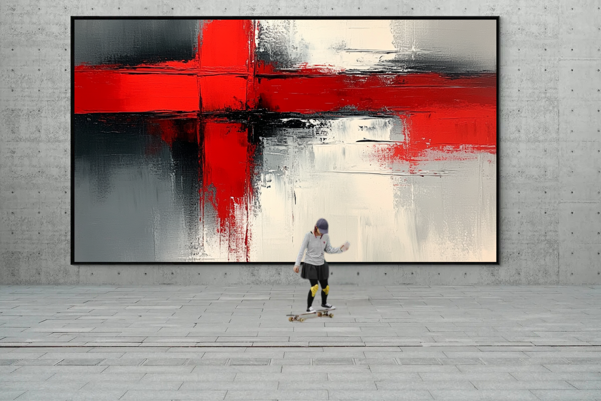 “Balance of Opposites” – Abstract Composition in Red, Black and White