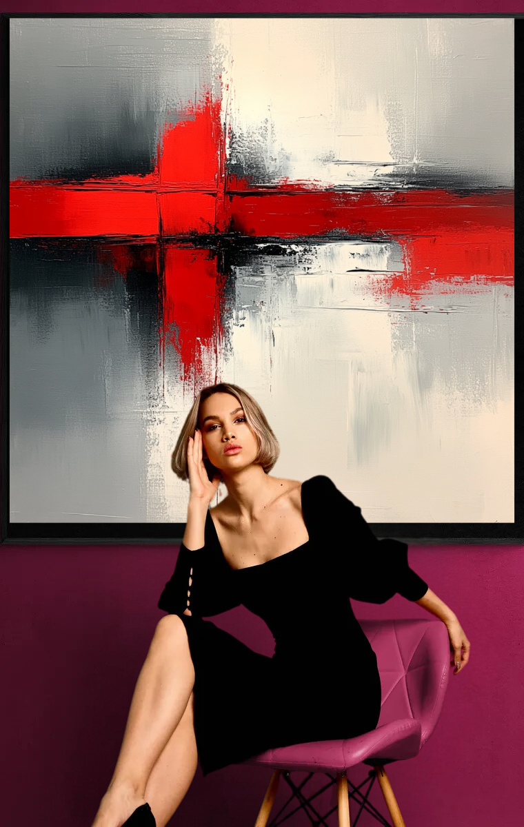 “Balance of Opposites” – Abstract Composition in Red, Black and White