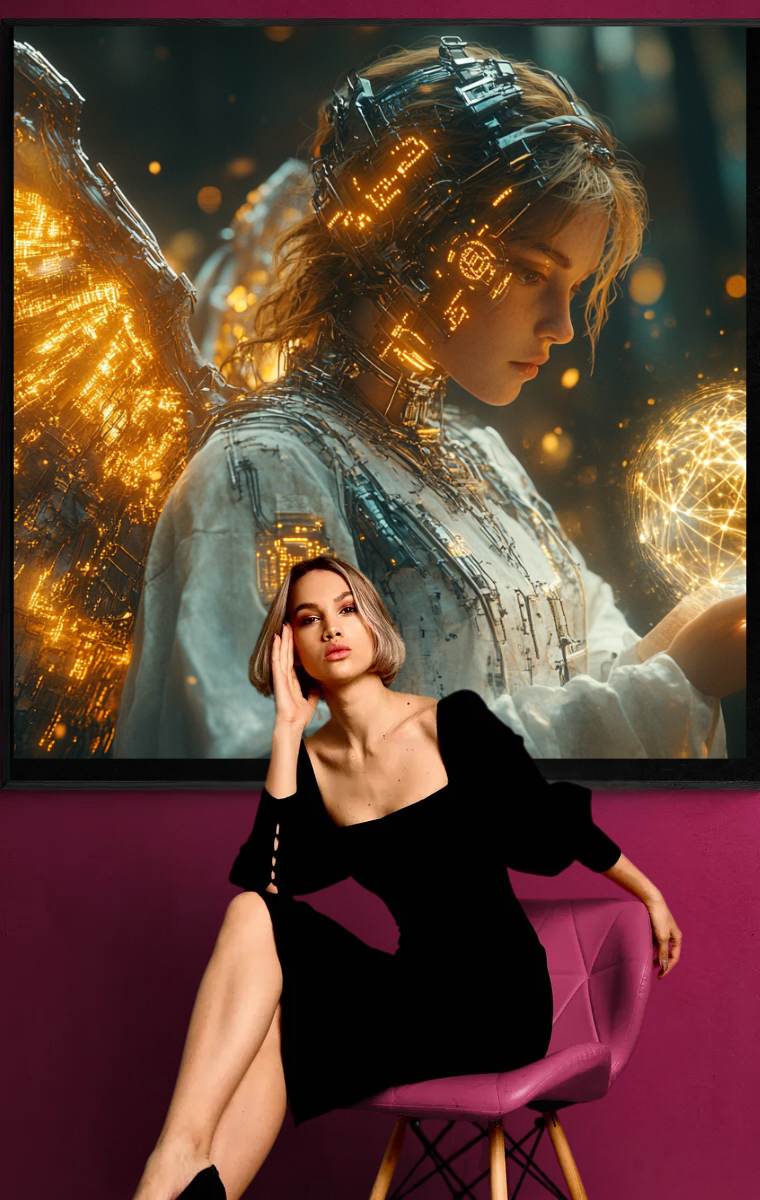 „Der Lichtwächter“ – Cyberpunk-Engel in goldener Pracht