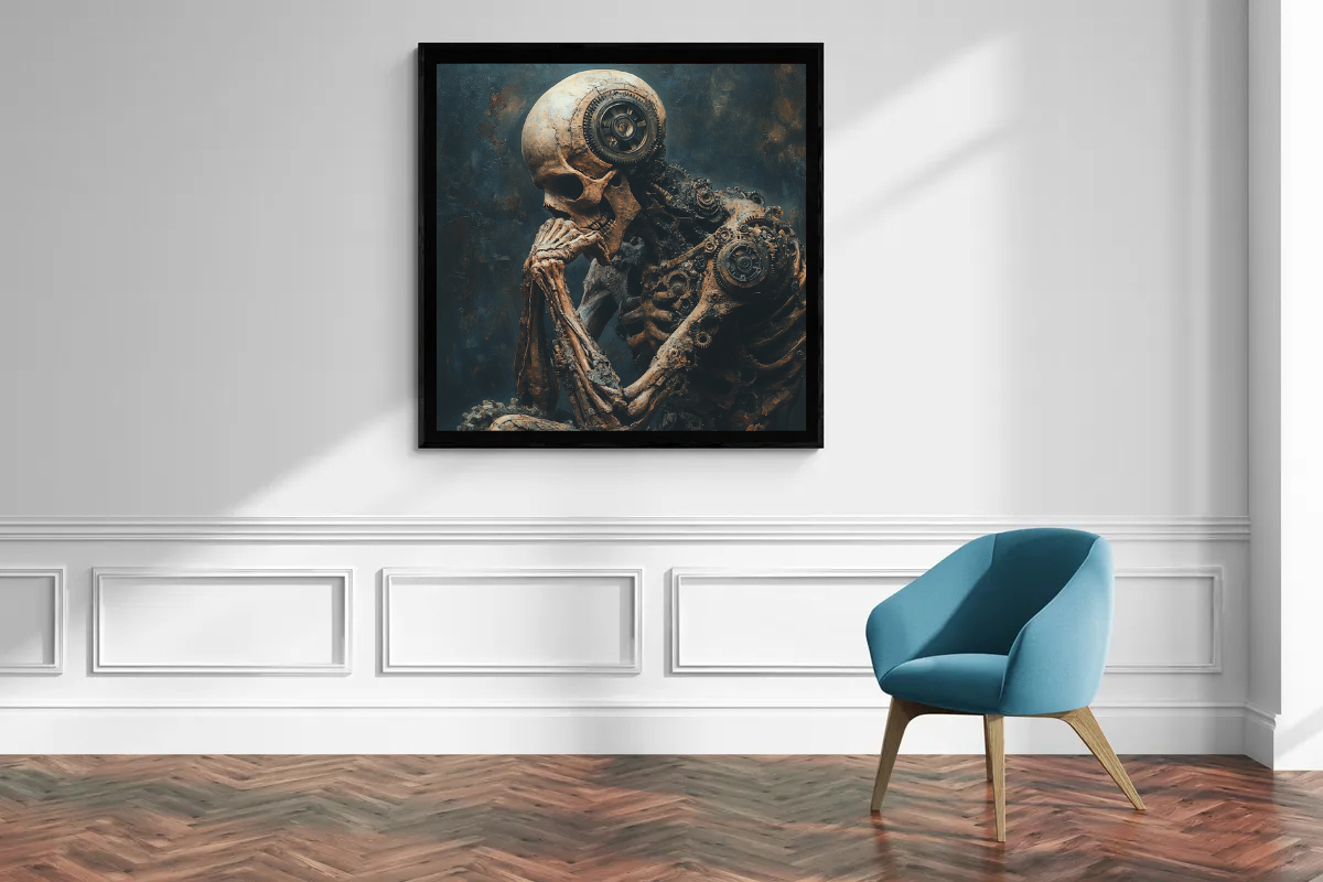 „Der Mechanische Denker“ – Dystopischer Kunstdruck im Stil der Dark Art