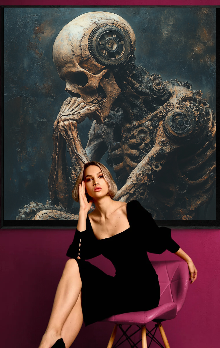„Der Mechanische Denker“ – Dystopischer Kunstdruck im Stil der Dark Art