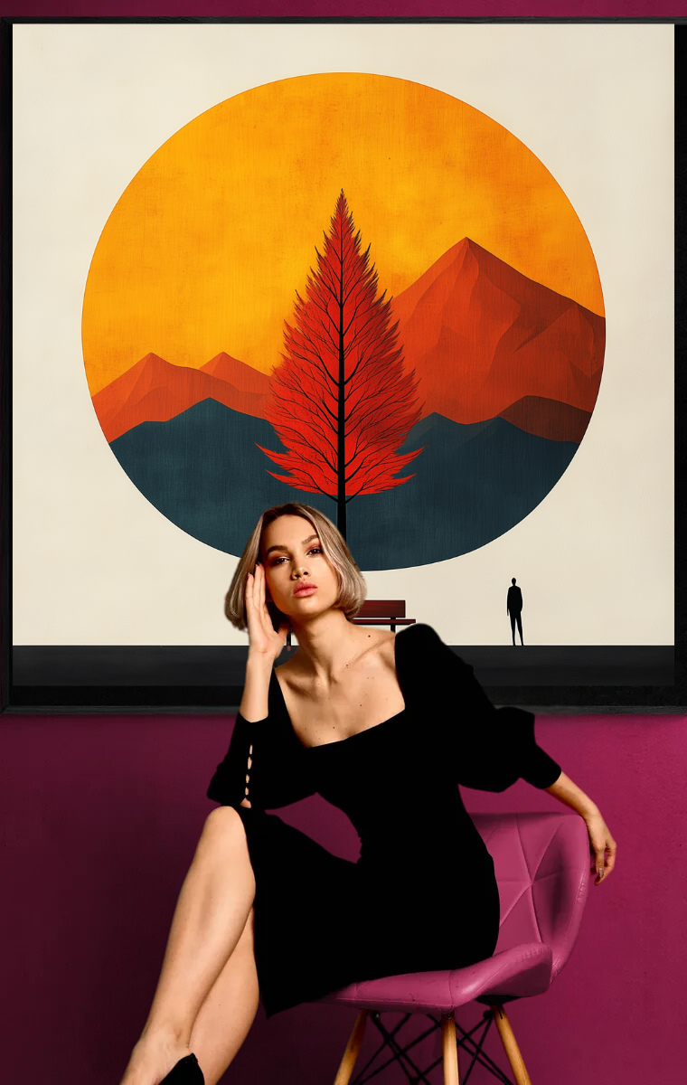 “The Red Bench” – Minimalist Harmony of Nature and Man