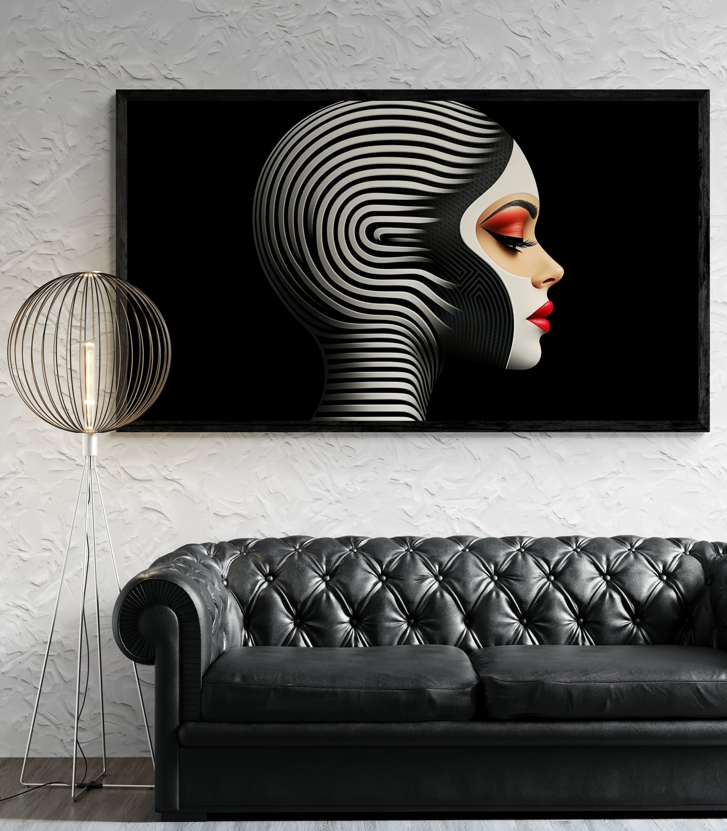 “The Hypnotic Muse” – A futuristic fusion of op-art and sensual expressiveness