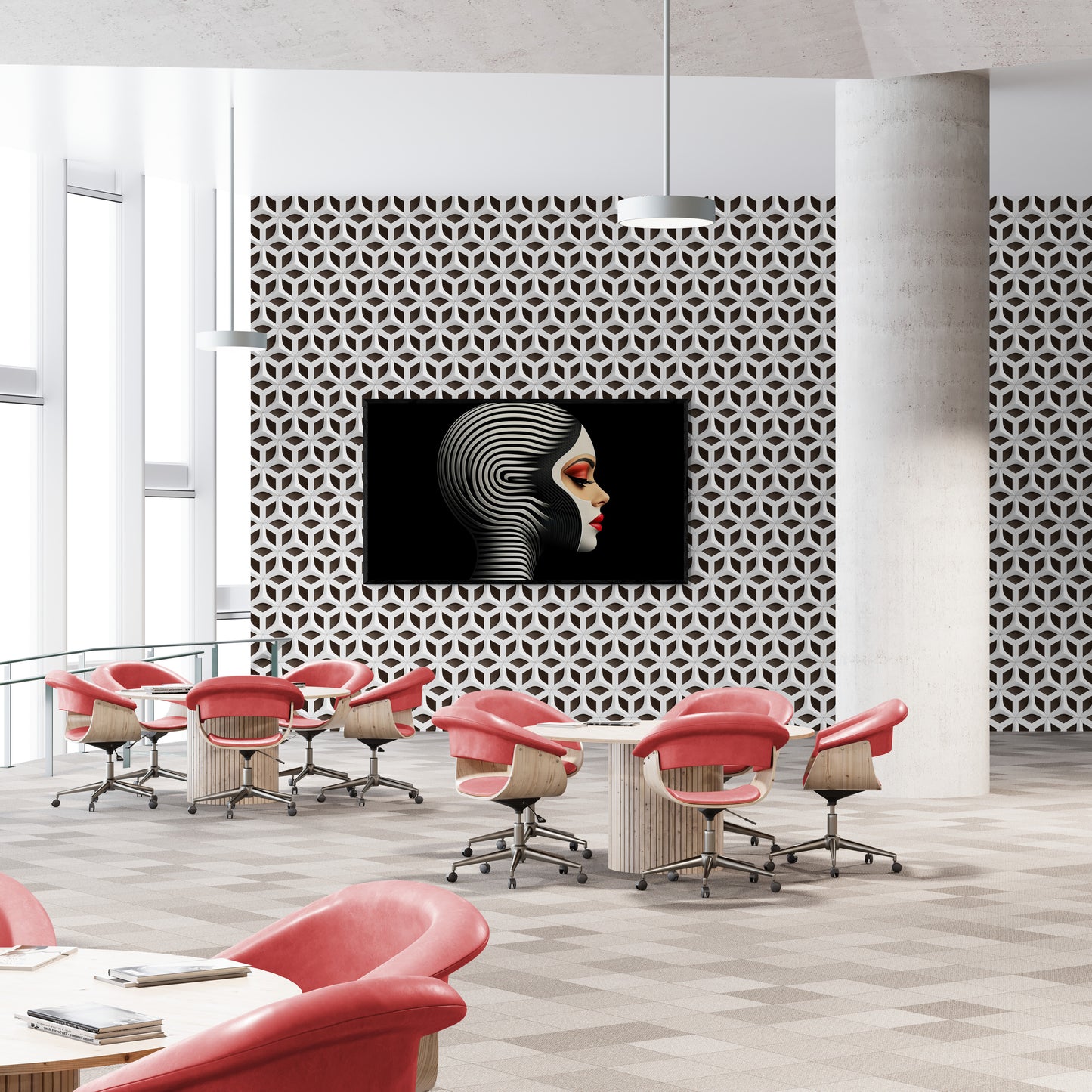 “The Hypnotic Muse” – A futuristic fusion of op-art and sensual expressiveness