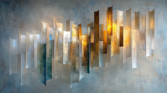 „Glanz der Stille“ – Abstrakte Skyline in metallischen Tönen