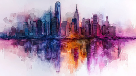 „Stadt in Purpur“ – Abstrakte Skyline mit kräftigen Farben