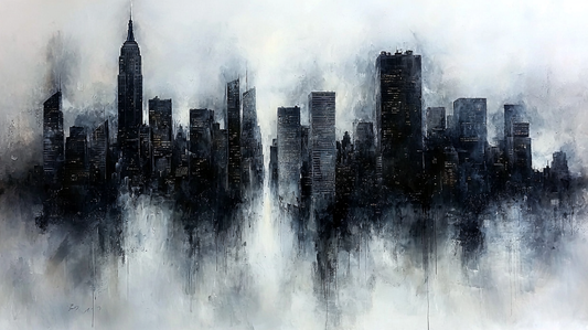 „Nebel der Stille“ – Monochrome Skyline im mystischen Nebel