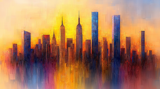 „Glühende Skyline“ – Stadtansicht im warmen Licht des Sonnenaufgangs