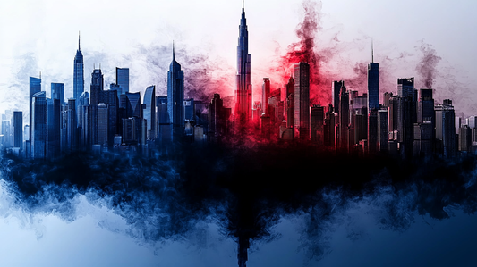 „Nebelstadt“ – Skyline mit mystischem Farbverlauf