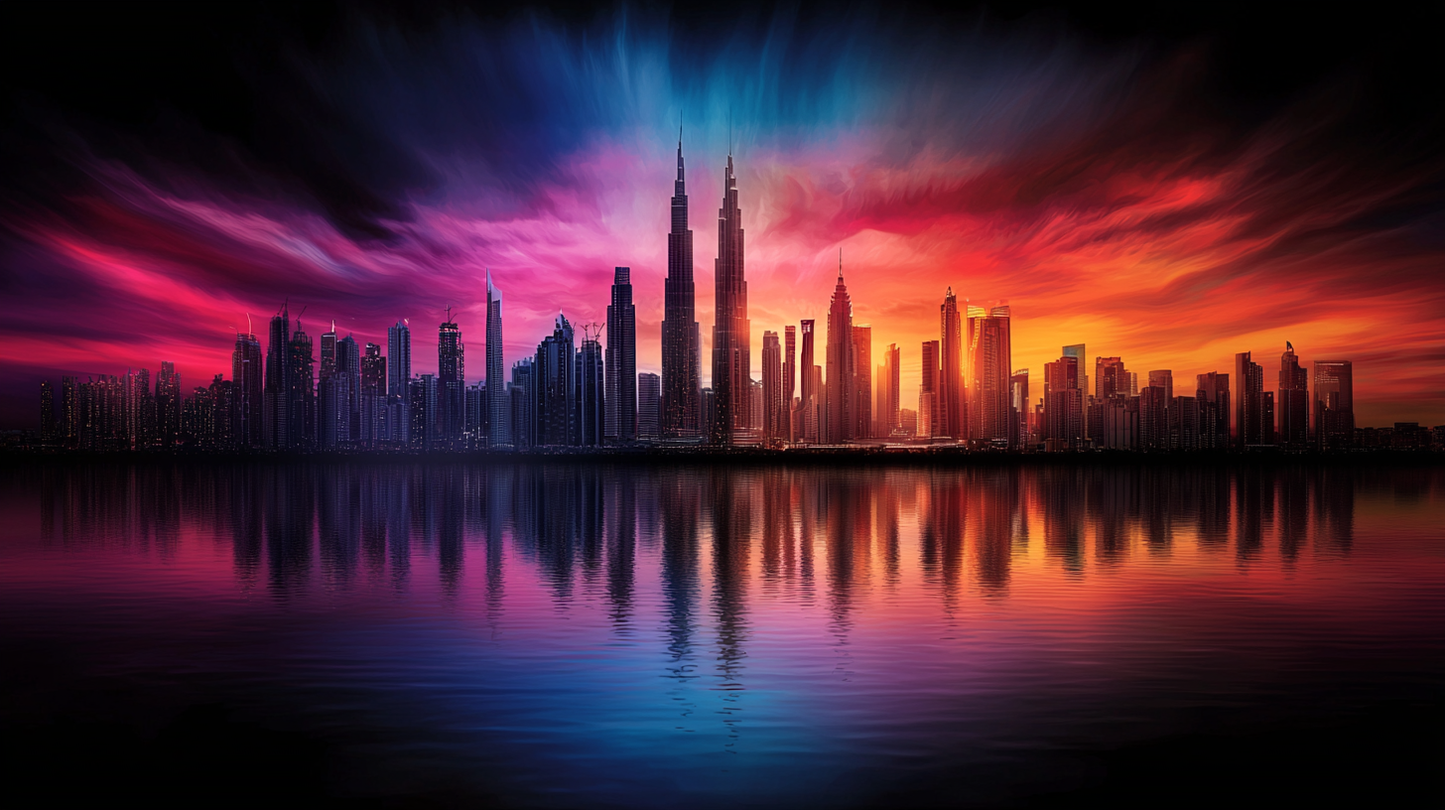 "Fire Sky over the Skyline" - City view under dramatic evening sky
