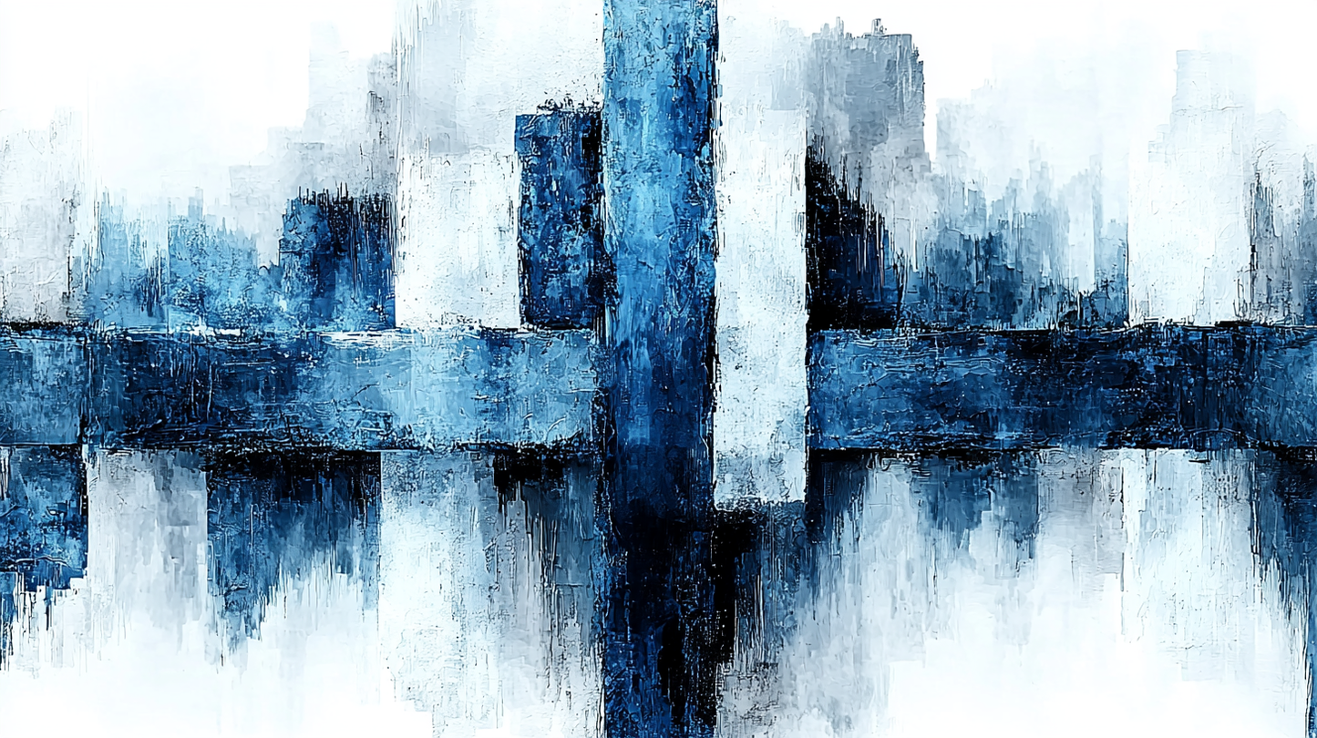„Stille in Blau“ – Abstrakte Skyline im modernen Minimalismus
