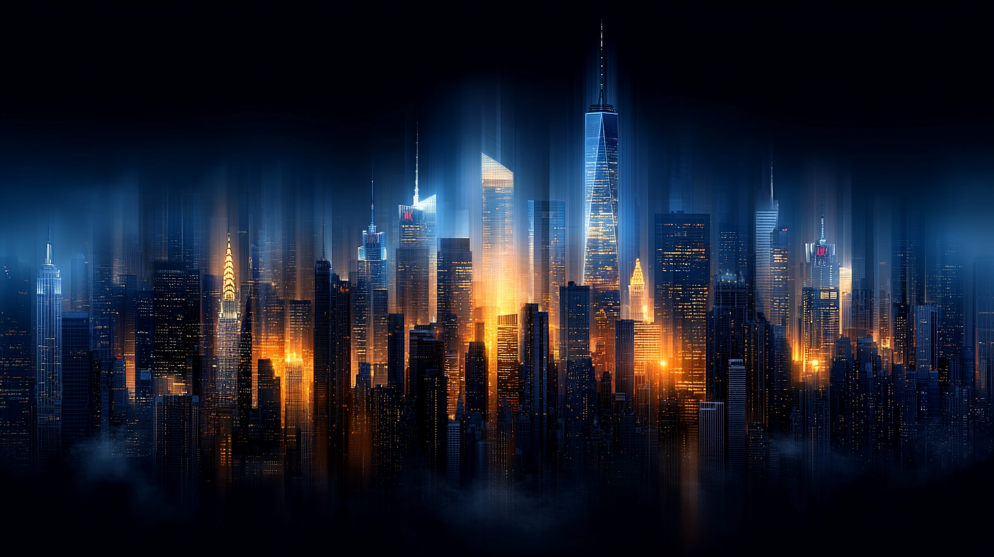 “City Lights” – Skyline at night in bright blue tones