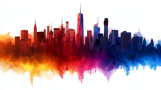 „Stadt in Flammen“ – Abstrakte Skyline in lebhaften Farbexplosionen