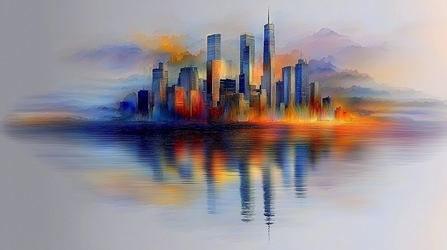 "Stadt der Farben“ – Eine Skyline im sanften Nebel