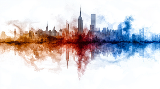 „Flammen und Wasser – Ein Spiegel der Stadt“ – Eine Skyline in lebendigen Farbwirbeln