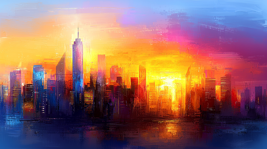 „Stadt der Farben – Sonnenaufgang über der Skyline“