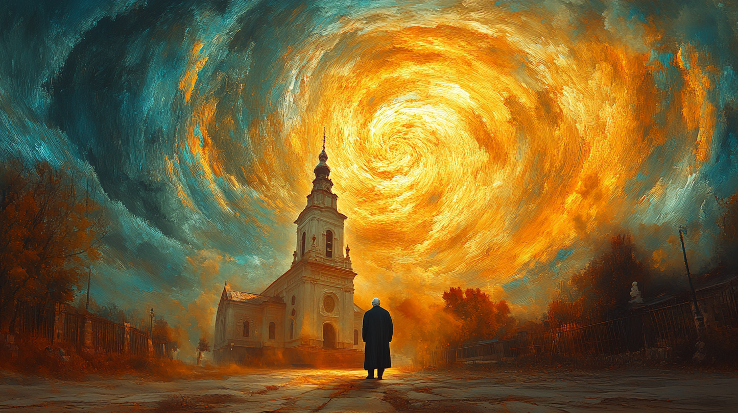 „Sonnenwirbel“ – Mystisches Landschaftsgemälde im Van-Gogh-Stil