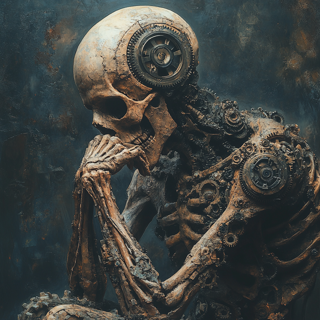 „Der Mechanische Denker“ – Dystopischer Kunstdruck im Stil der Dark Art