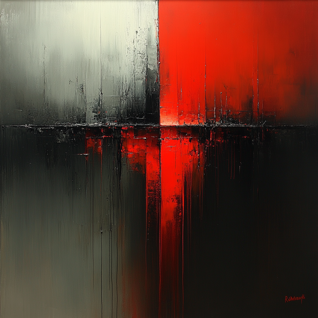 “Contrast of Silence” – Abstract Composition in Red and Black