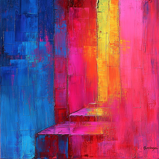 „Farben des Lichts“ – Abstrakte Komposition in Blau, Pink und Gelb