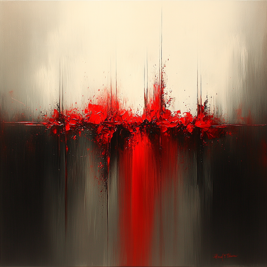 „Impuls der Stille“ – Abstraktes Spiel von Rot und Schwarz