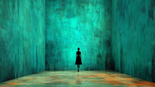 „Raum der Stille“ – Minimalistische Komposition in Türkis und Schwarz