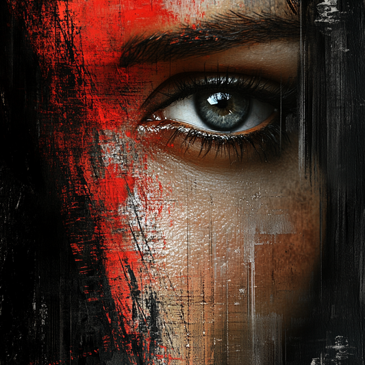 „Durchdringender Blick“ – Abstraktes Porträt im Asemic-Stil