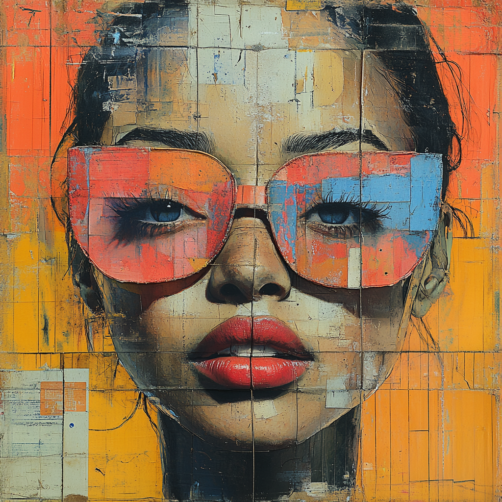 "Looking through the Colors" - Stylish art print in mail art style
