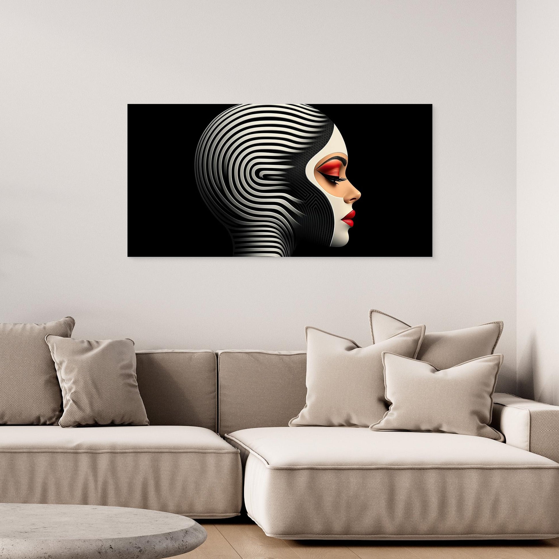 „Die Hypnotische Muse“ – Eine futuristische Fusion aus Op-Art und sinnlicher Ausdruckskraft