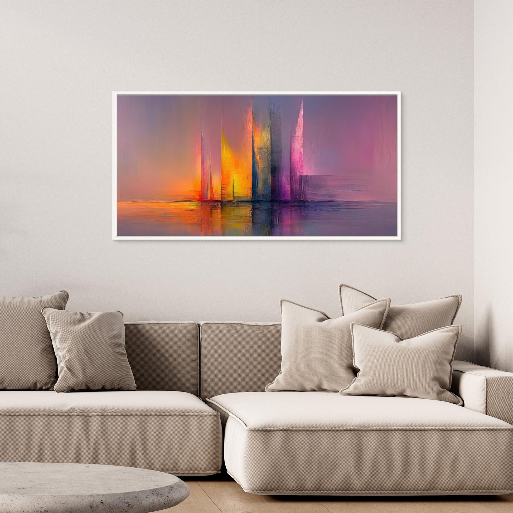 „Farben des Morgens“ – Abstrakte Skyline in sanften Pastelltönen